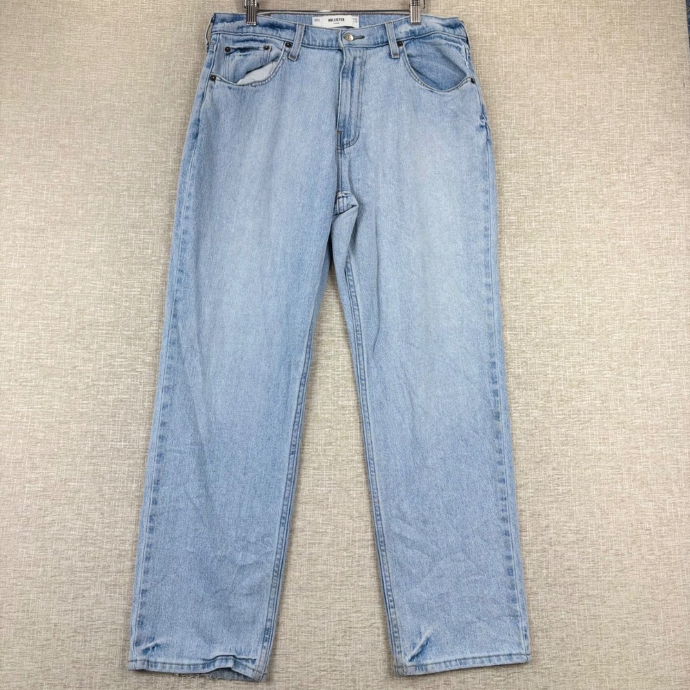 Hollister Loose Fit Jeans Mens 32x32 Light Wash Blue Denim Skater Distressed